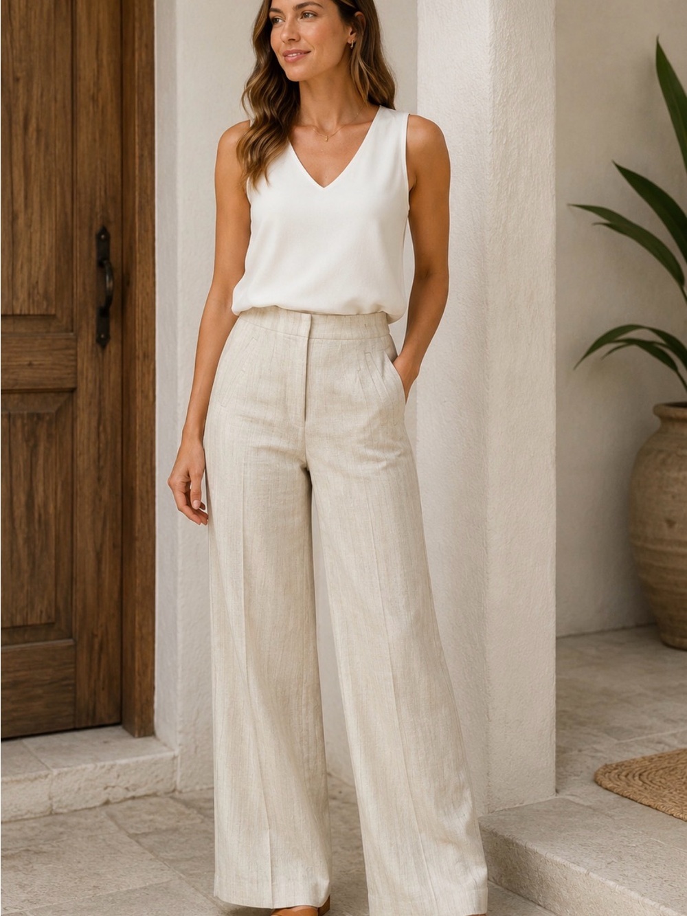NWT Veronica Beard Jude pant size 2 natural gold metallic stripe linen blend